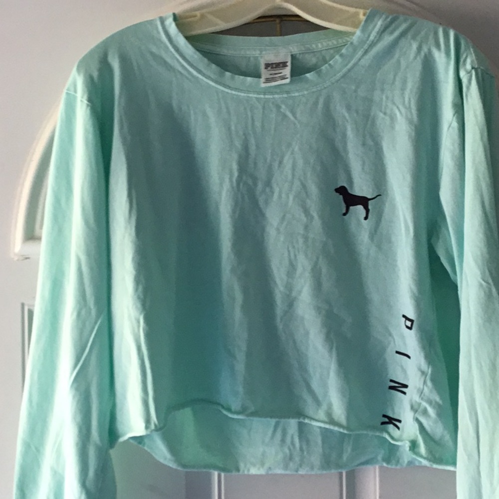 PINK Crop top.Mint green Long Sleeve,size M